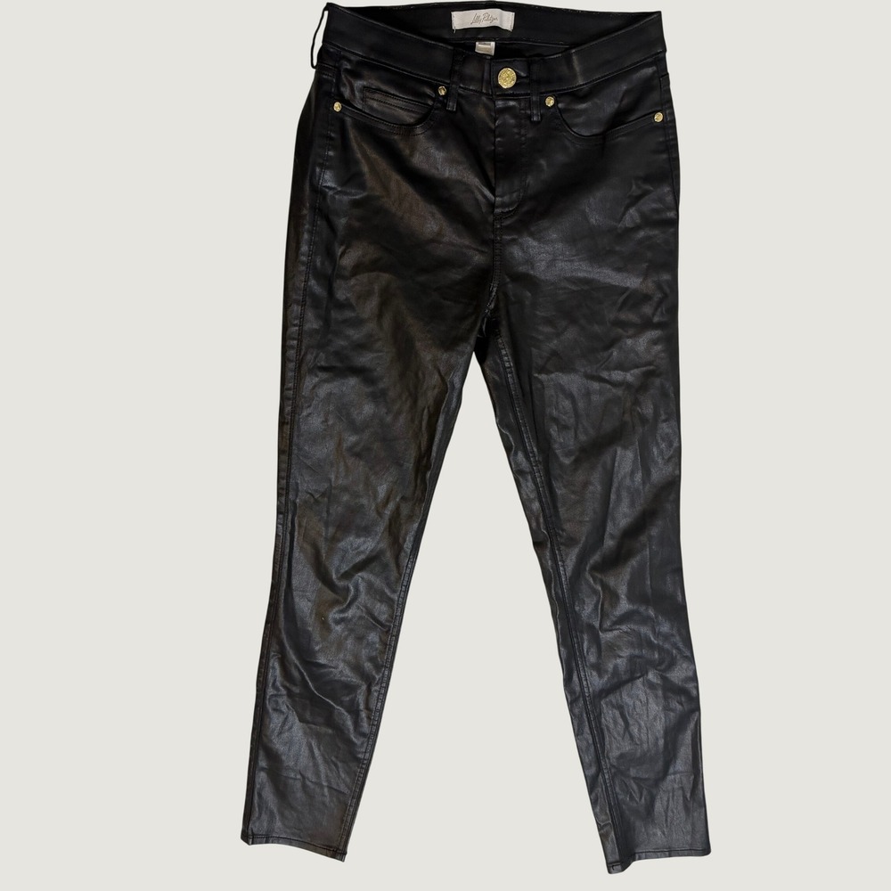 Lilly Pulitzer Black Coated Skinny Pants High Rise Faux Leather Look Size 4